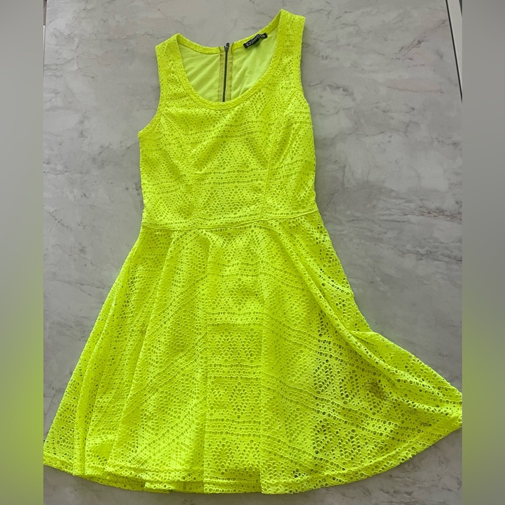 Women’s Yellow Highlighter Lace Skater Dress
